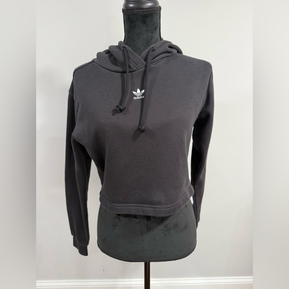adidas Black Cropped Crewneck Hoodie Sweatshirt
